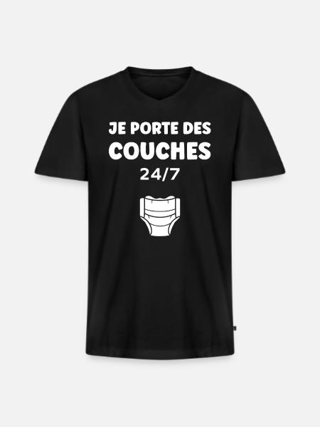 Couches - T-shirt encolure en V Premium bio Homme - noir