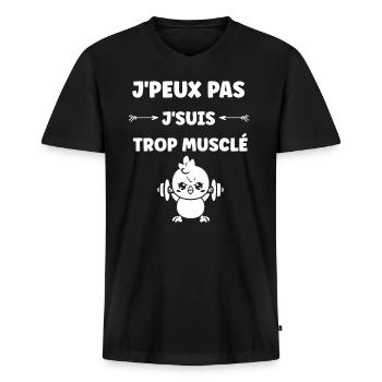 Humour musculation - T-shirt encolure en V Premium bio Homme - noir - Devant - Nico (187cm)