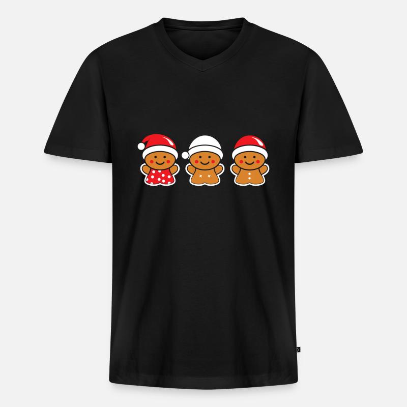 Lebkuchenmann - Männer Premium Bio T-Shirt mit V-Ausschnitt - Schwarz