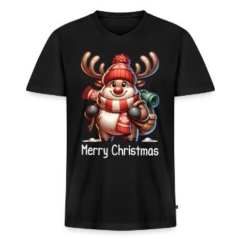 Lustiges Weihnachts Rentier Winterurlaub - Männer Premium Bio T-Shirt mit V-Ausschnitt - Schwarz - Vorne - Nico (187cm)