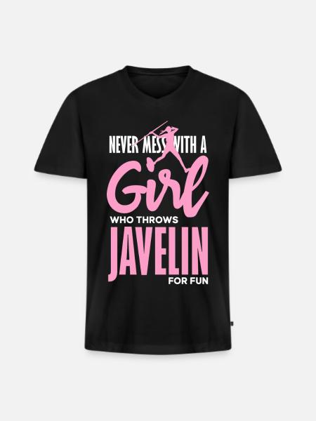 Javelin thrower with fun statement - Men's Premium Organic T-shirt with V-neck - black