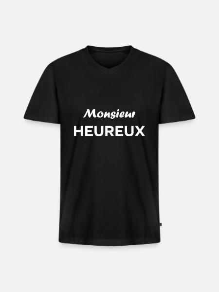 Heureux - T-shirt encolure en V Premium bio Homme - noir