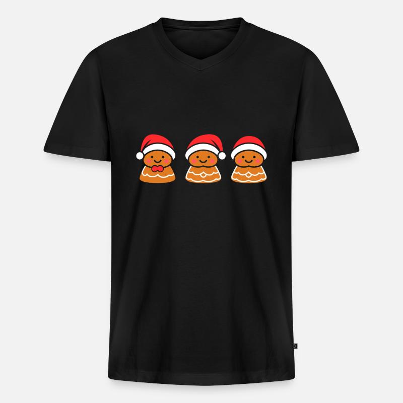 Lebkuchenmann - Männer Premium Bio T-Shirt mit V-Ausschnitt - Schwarz