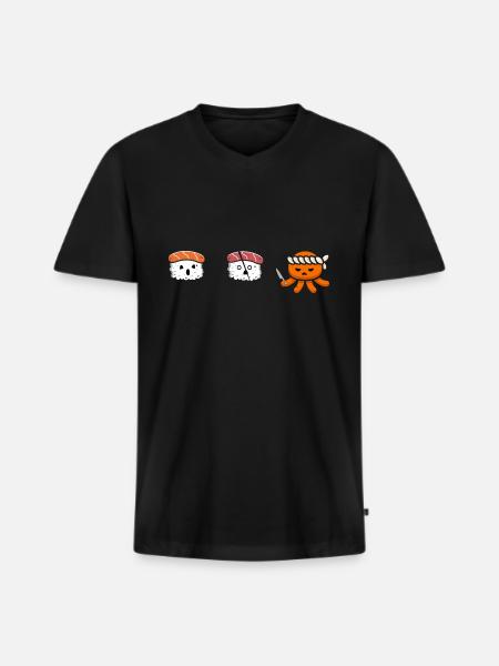 Sushi Ninja Angriff - Männer Premium Bio T-Shirt mit V-Ausschnitt - Schwarz