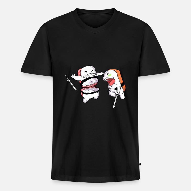 Sushi Samurai - Männer Premium Bio T-Shirt mit V-Ausschnitt - Schwarz