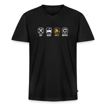Manger Dormir Dériver Répéter Tricycle Adulte - T-shirt encolure en V Premium bio Homme - noir - Devant - Nico (187cm)