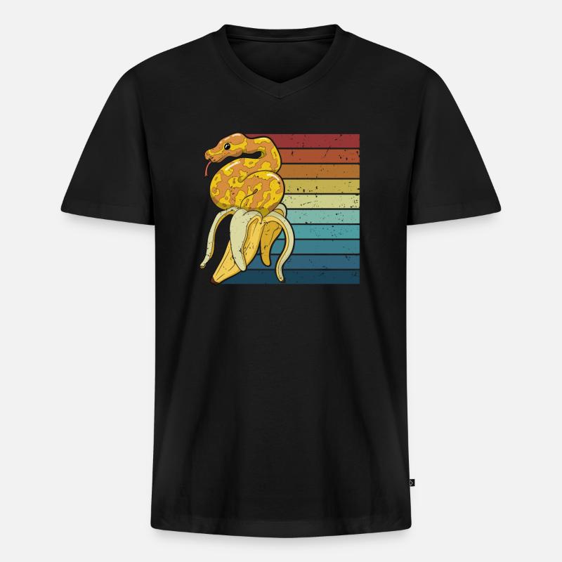 Retro Python Schlange Schuppenkriechtiere Banana - Männer Premium Bio T-Shirt mit V-Ausschnitt - Schwarz
