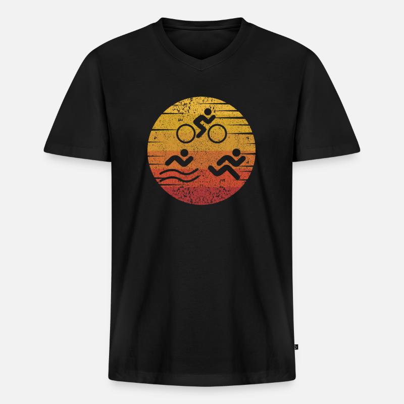 Retro Training Triathlonrad Triathlet Profi - Männer Premium Bio T-Shirt mit V-Ausschnitt - Schwarz