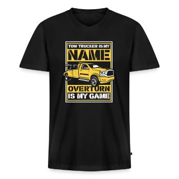 Mon nom est-il renversé est ma dépanneuse de jeu - T-shirt encolure en V Premium bio Homme - noir - Devant - Nico (187cm)