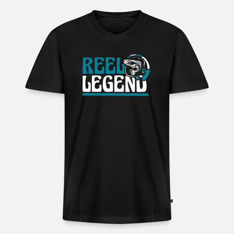 Reel Legend Fliegenfischer Spinnfischer - Männer Premium Bio T-Shirt mit V-Ausschnitt - Schwarz