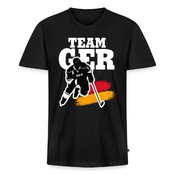 EISHOCKEY DEUTSCHLAND GERMANY - Männer Premium Bio T-Shirt mit V-Ausschnitt - Schwarz - Vorne - Nico (187cm)