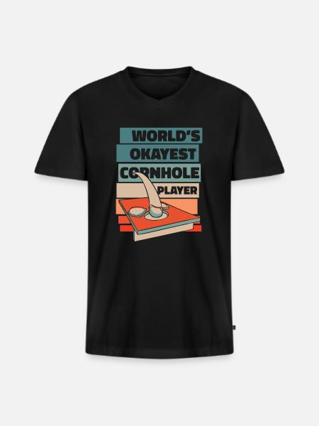 Världens Okejaste Cornhole-spelare spelbräden - Ekologisk premium-T-shirt med V-ringning herr - svart