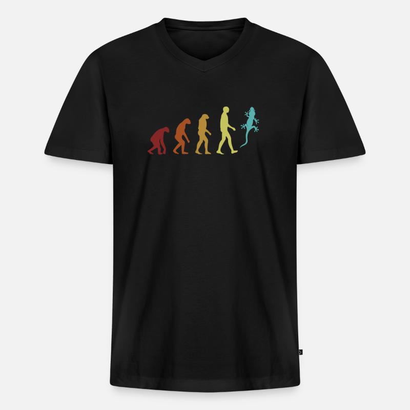 Gecko Evolution Eidechse Gekkota Schopfleopard - Männer Premium Bio T-Shirt mit V-Ausschnitt - Schwarz