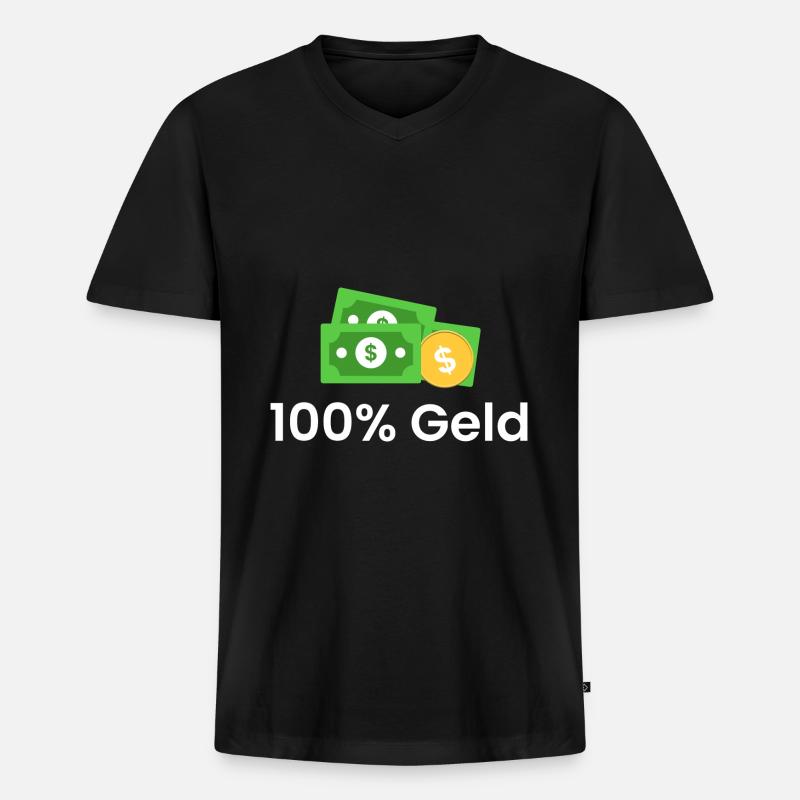 100% Geld - Männer Premium Bio T-Shirt mit V-Ausschnitt - Schwarz