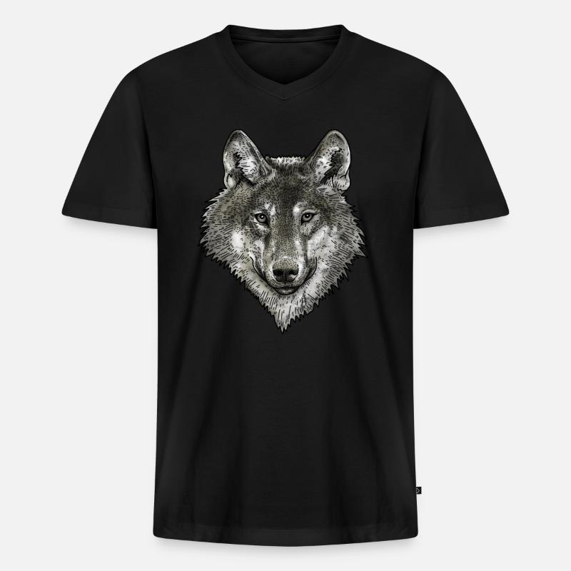 Wolf - Männer Premium Bio T-Shirt mit V-Ausschnitt - Schwarz