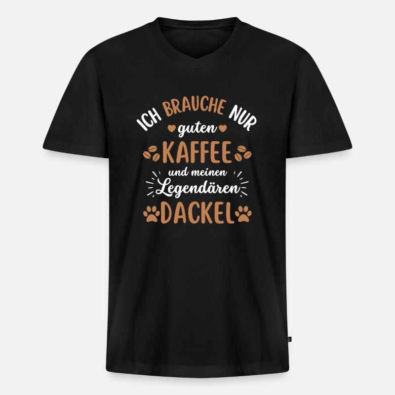 Dackel Kaffee Hund Cafe - Männer Premium Bio T-Shirt mit V-Ausschnitt - Schwarz