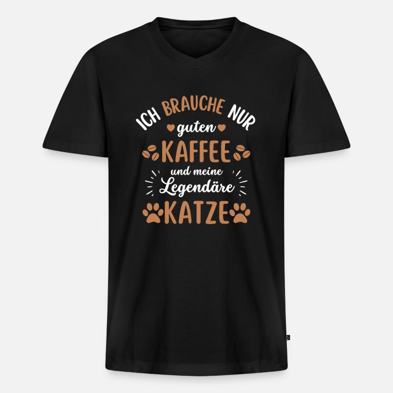 Katze & Kaffee Katze Cafe - Männer Premium Bio T-Shirt mit V-Ausschnitt - Schwarz