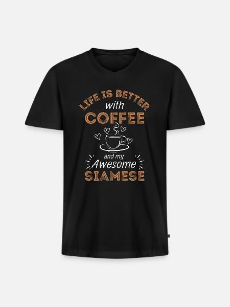 Siam Katze Kaffee Cafe - Männer Premium Bio T-Shirt mit V-Ausschnitt - Schwarz