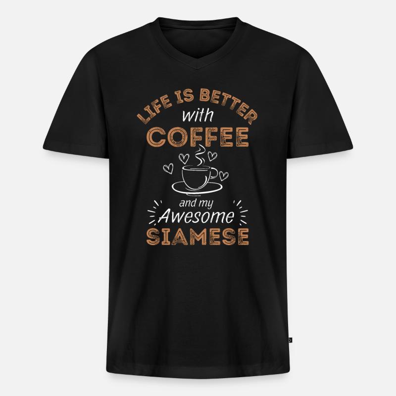 Siam Katze Kaffee Cafe - Männer Premium Bio T-Shirt mit V-Ausschnitt - Schwarz