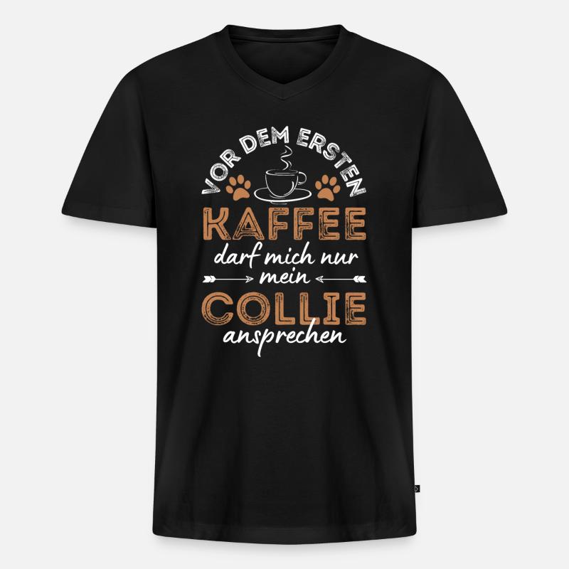 Collie Kaffee Hund Cafe - Männer Premium Bio T-Shirt mit V-Ausschnitt - Schwarz