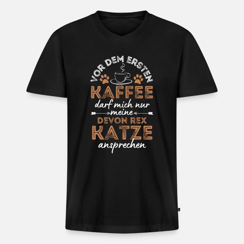 Devon Rex Katze Kaffee Cafe - Männer Premium Bio T-Shirt mit V-Ausschnitt - Schwarz