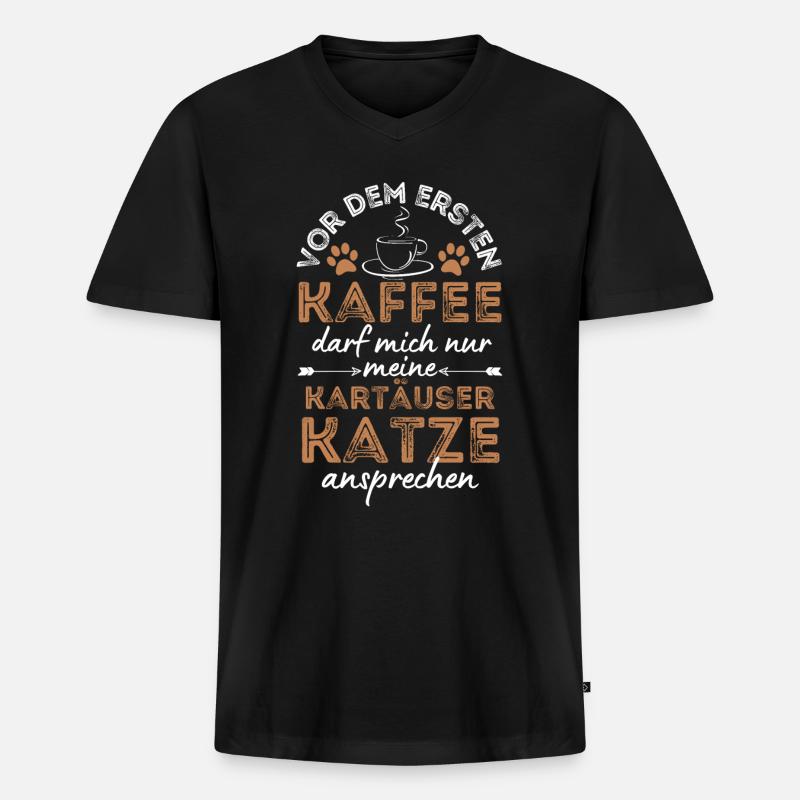 Kartäuser Katze Kaffee Cafe - Männer Premium Bio T-Shirt mit V-Ausschnitt - Schwarz
