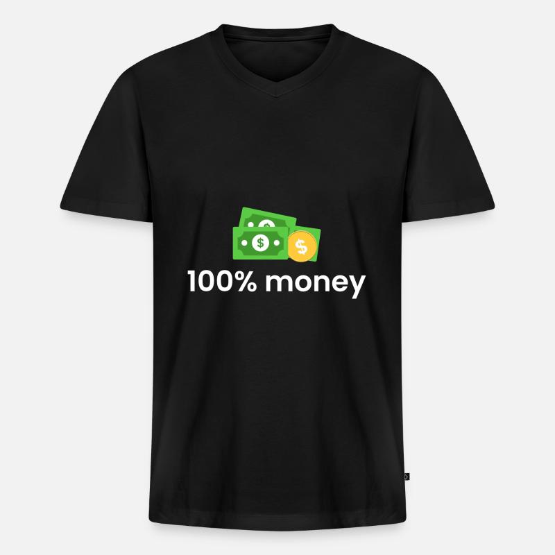 100% Geld - Männer Premium Bio T-Shirt mit V-Ausschnitt - Schwarz