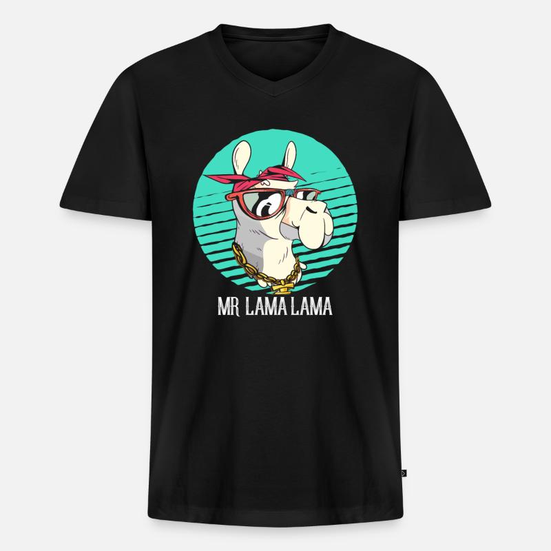 Llama - Männer Premium Bio T-Shirt mit V-Ausschnitt - Schwarz
