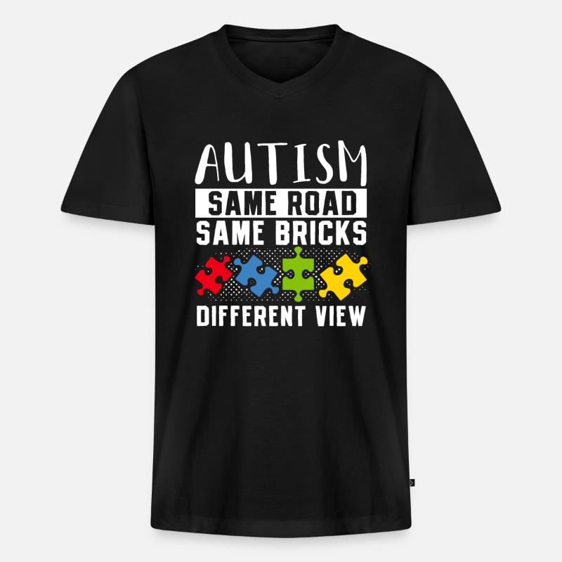 Autism Same Road Same Bricks - Männer Premium Bio T-Shirt mit V-Ausschnitt - Schwarz