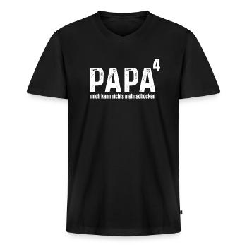 Papa Hoch 4 Geburt 4 Kinder Werdender Vater - Männer Premium Bio T-Shirt mit V-Ausschnitt - Schwarz - Vorne - Nico (187cm)
