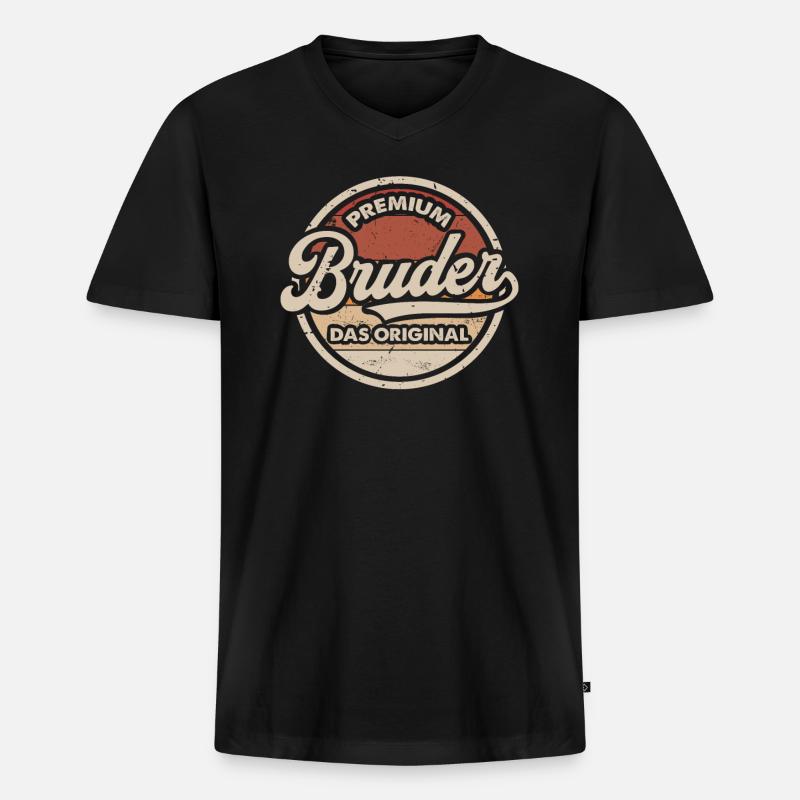 Bruder das Original - Männer Premium Bio T-Shirt mit V-Ausschnitt - Schwarz