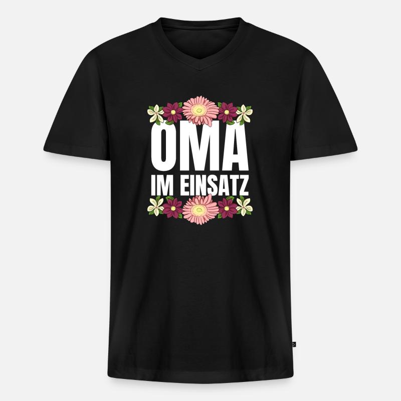 Oma im Einsatz - Männer Premium Bio T-Shirt mit V-Ausschnitt - Schwarz