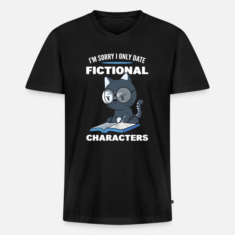 Katze Lesebuch Leser - Männer Premium Bio T-Shirt mit V-Ausschnitt - Schwarz