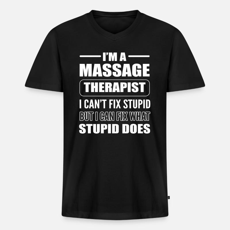 Lustiger Masseur - Männer Premium Bio T-Shirt mit V-Ausschnitt - Schwarz