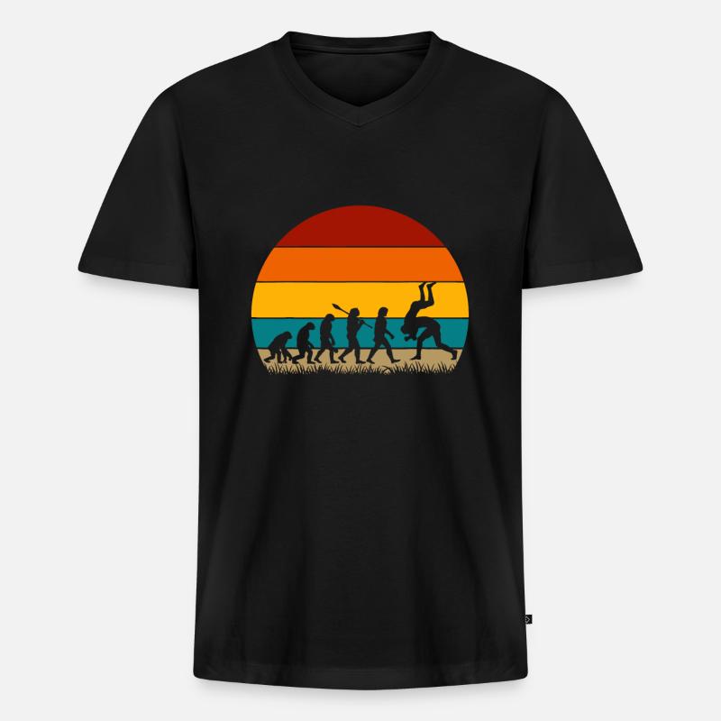 Retro Evolution Wrestling - Männer Premium Bio T-Shirt mit V-Ausschnitt - Schwarz
