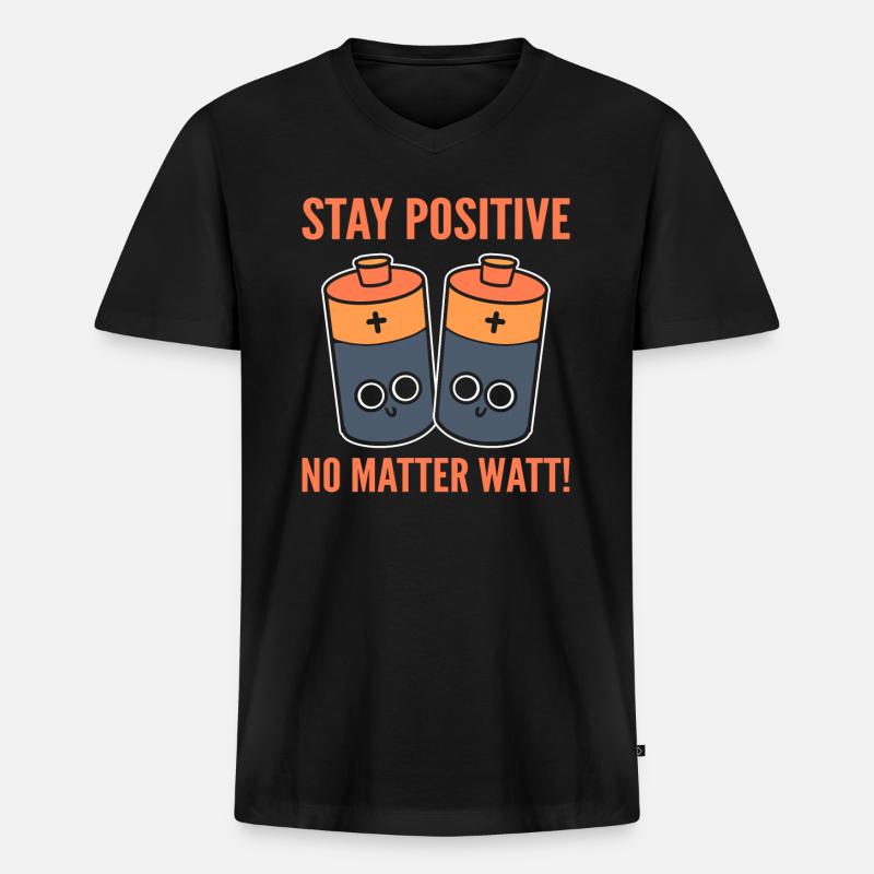 Optimistic Sayings Lineman - Männer Premium Bio T-Shirt mit V-Ausschnitt - Schwarz