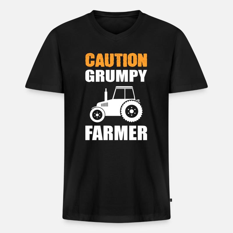 Caution Grumpy Farmer Bauer - Männer Premium Bio T-Shirt mit V-Ausschnitt - Schwarz