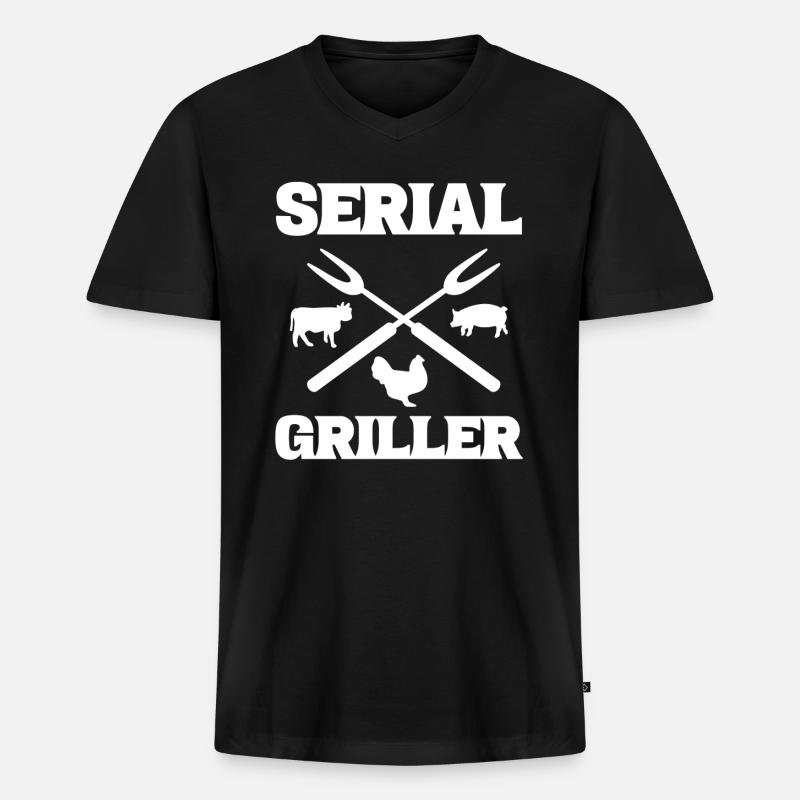 Serial Griller Grillkoch - Männer Premium Bio T-Shirt mit V-Ausschnitt - Schwarz
