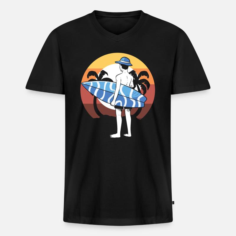 Surfer mit Surfbrett Surflehrer - Männer Premium Bio T-Shirt mit V-Ausschnitt - Schwarz