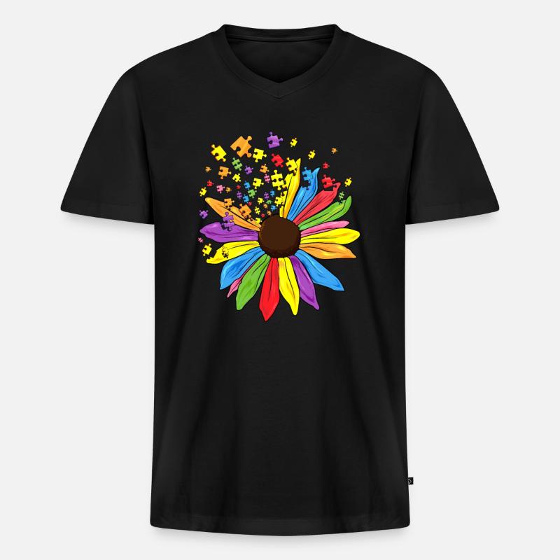 Autismus Sonnenblume Statement Autist Geschenk - Männer Premium Bio T-Shirt mit V-Ausschnitt - Schwarz