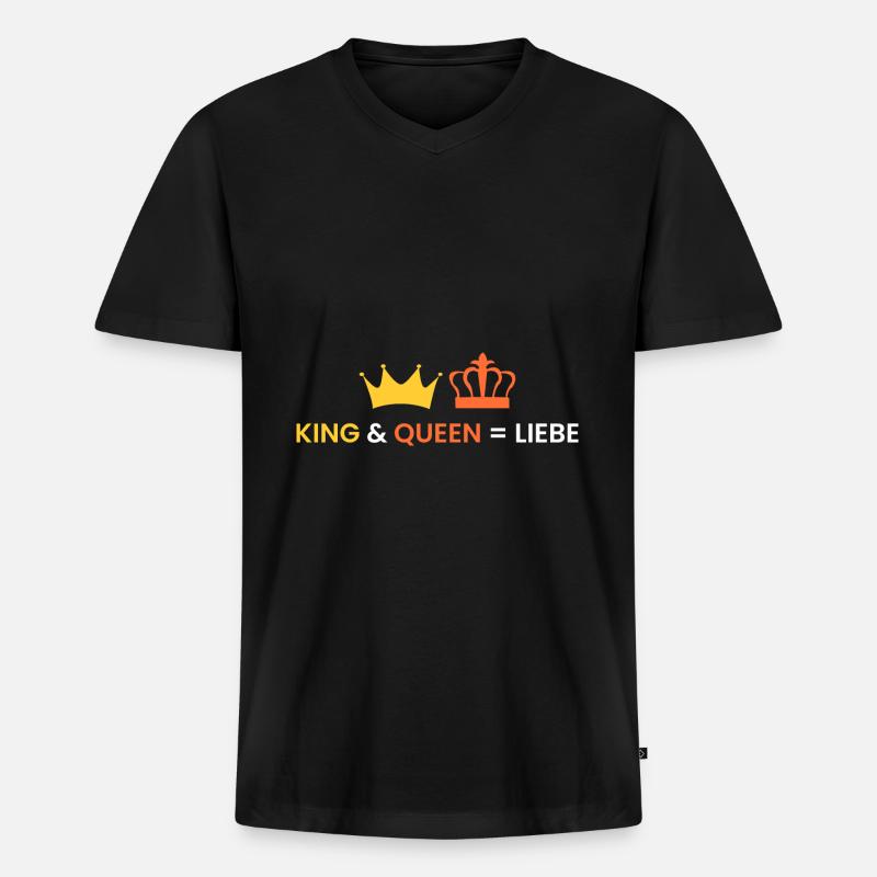 KING & QUEEN = LIEBE - Männer Premium Bio T-Shirt mit V-Ausschnitt - Schwarz