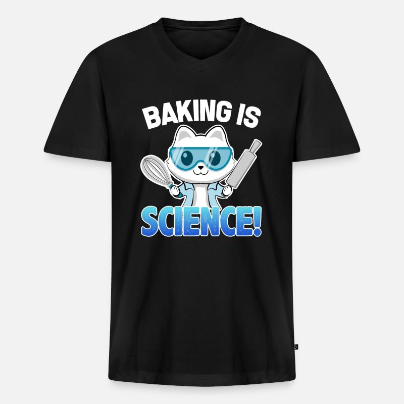 Baking is Science Katze - Männer Premium Bio T-Shirt mit V-Ausschnitt - Schwarz