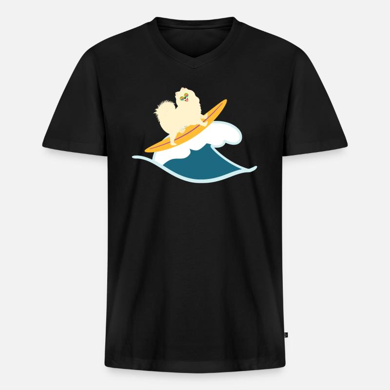 Surfen Samojede Hund - Männer Premium Bio T-Shirt mit V-Ausschnitt - Schwarz