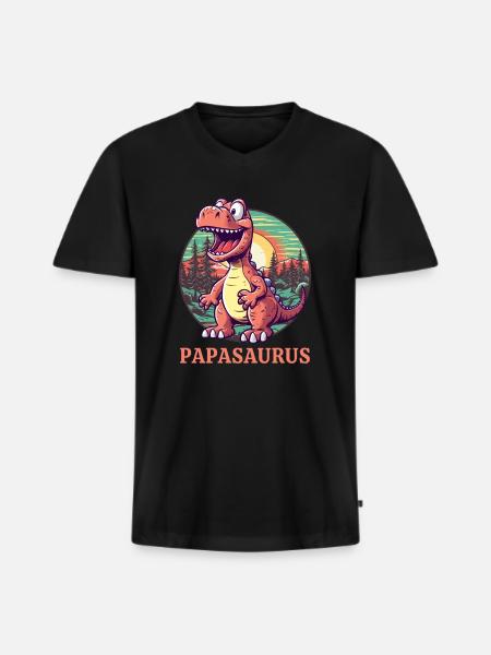 Papasaurus Papa Father's Day - Men's Premium Organic T-shirt with V-neck - black