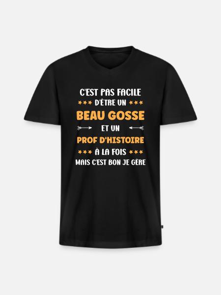 prof histoire - T-shirt encolure en V Premium bio Homme - noir