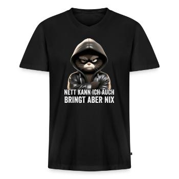 Lustige Mürrische Katze Mit Spruch Geschenk - Männer Premium Bio T-Shirt mit V-Ausschnitt - Schwarz - Vorne - Nico (187cm)