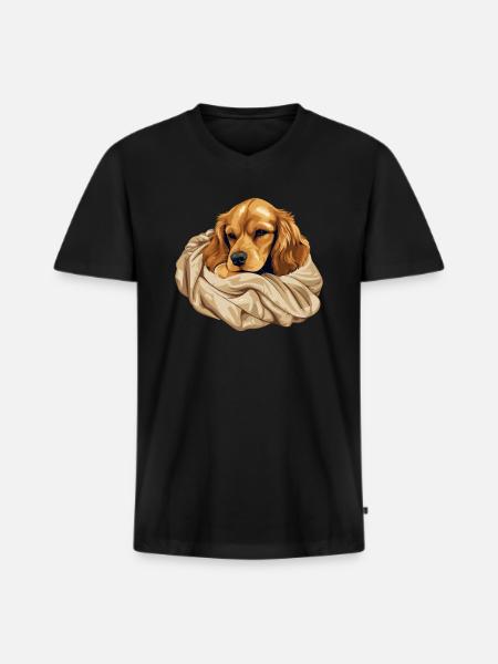 Cute Dog Puppy Cocker Spaniel - Men's Premium Organic T-shirt with V-neck - black