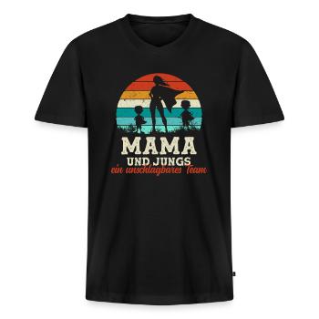Team Super Mama Zwei Söhne Jungs Muttertag Kinder - Männer Premium Bio T-Shirt mit V-Ausschnitt - Schwarz - Vorne - Nico (187cm)