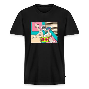 EROTIC POP-ART ARTWORK SEXY COMIC GIRL BATH - Men's Premium Organic T-shirt with V-neck - black - Front - Nico (187cm)