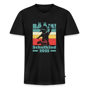 Einschulung Schulanfang Jungen Schulkind 2025 - Männer Premium Bio T-Shirt mit V-Ausschnitt - Schwarz - Vorne - Nico (187cm)